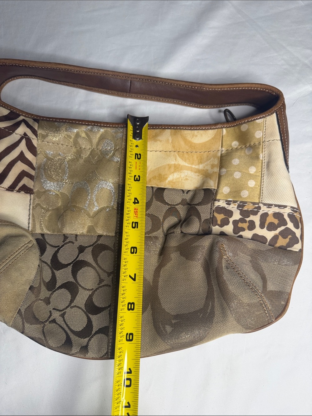 Vintage Coach Patchwork Signature Shoulder Bag in Beige Brown - Picture 8 of 12